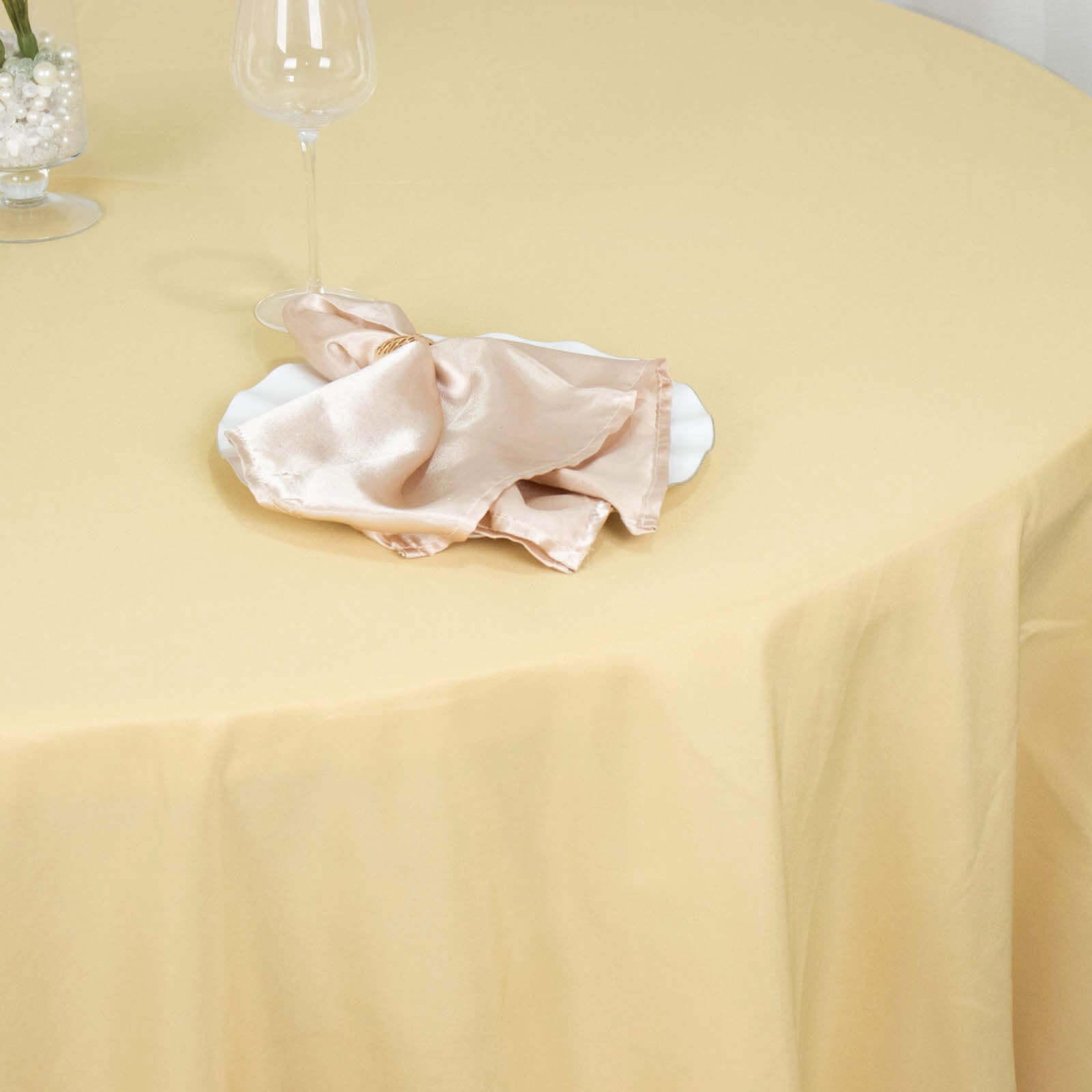 Premium Polyester 132" Round Tablecloth Champagne - Seamless 220GSM Wrinkle-Resistant Table Cover