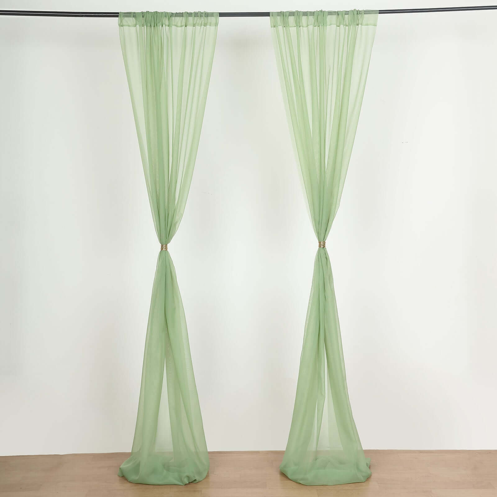 2 Pack Sage Green Sheer Chiffon Event Curtain Drapes, Durable Flame Resistant Organza Backdrop Event Panels With Rod Pockets - 10ftx10ft