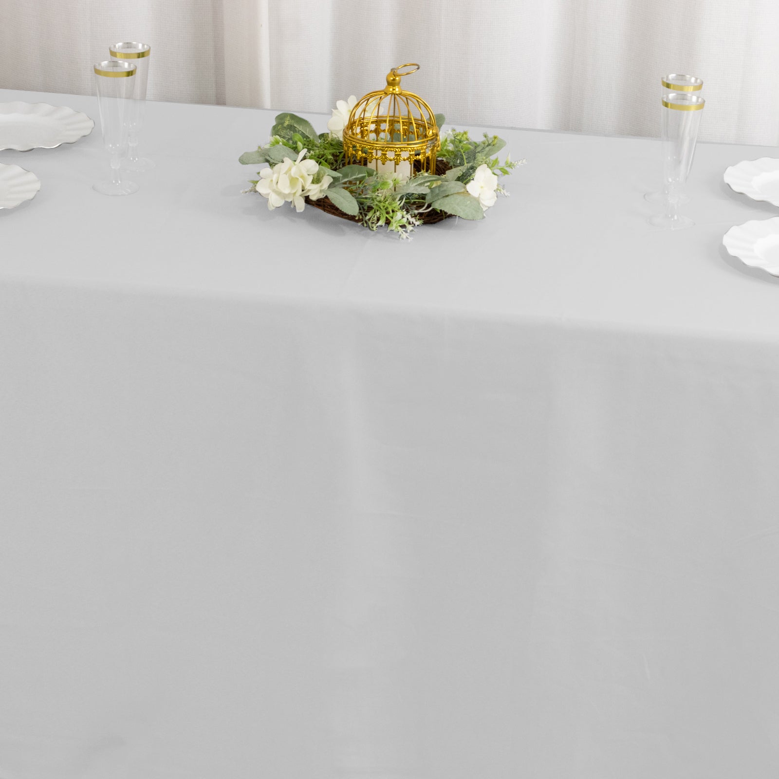 Premium Polyester 90"x132" Rectangle Tablecloth Silver - Seamless 220GSM Stain-Resistant Table Cover