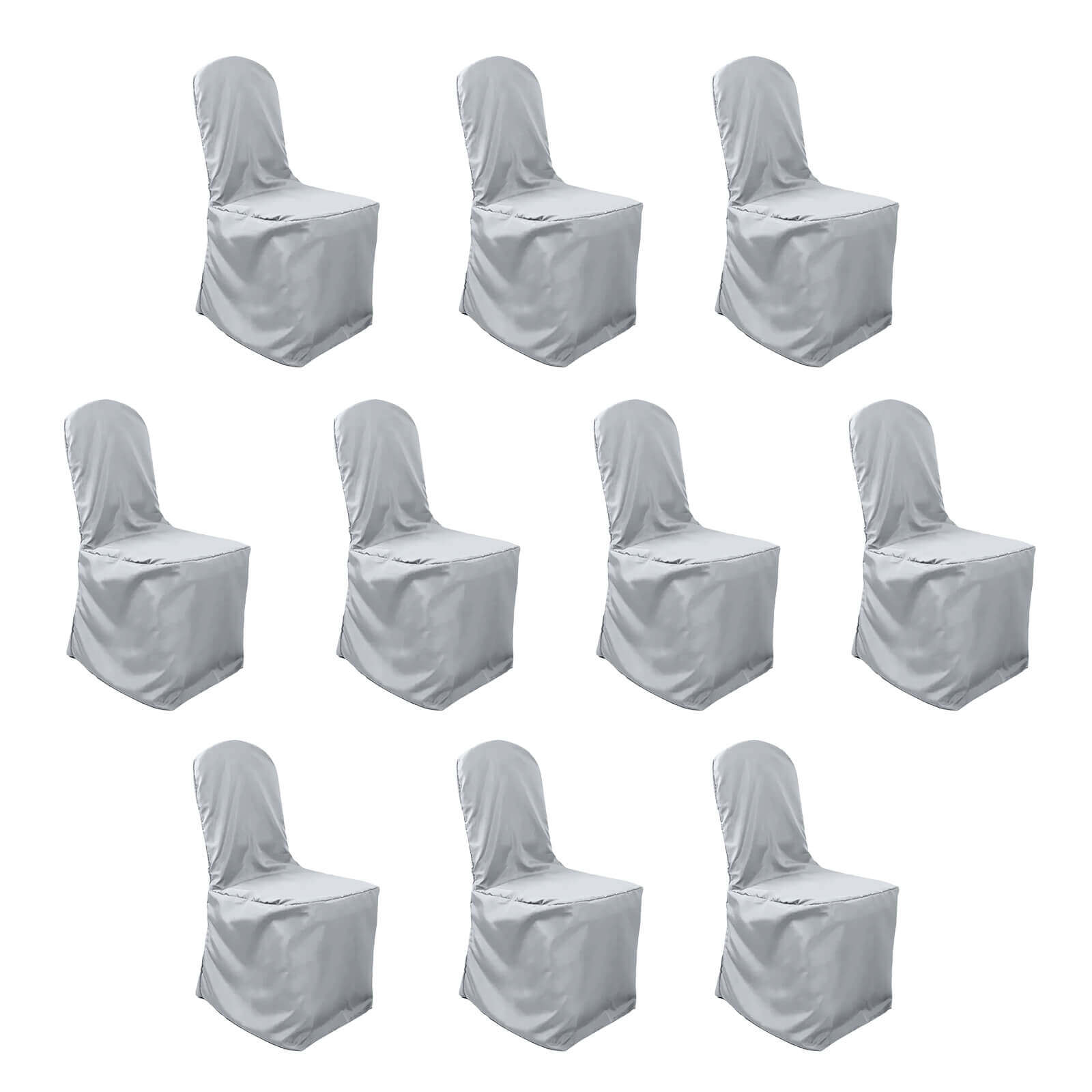 10 Pack Polyester Chair Cover for Banquet Chairs Silver - Stain-Resistant Reusable Slip-On Slipcover