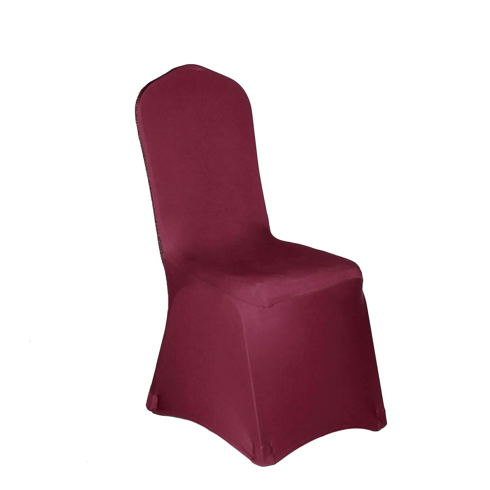 Spandex Chair Cover with Metallic Shimmer Tinsel Back for Banquet Chairs Burgundy - Fitted Slipcover