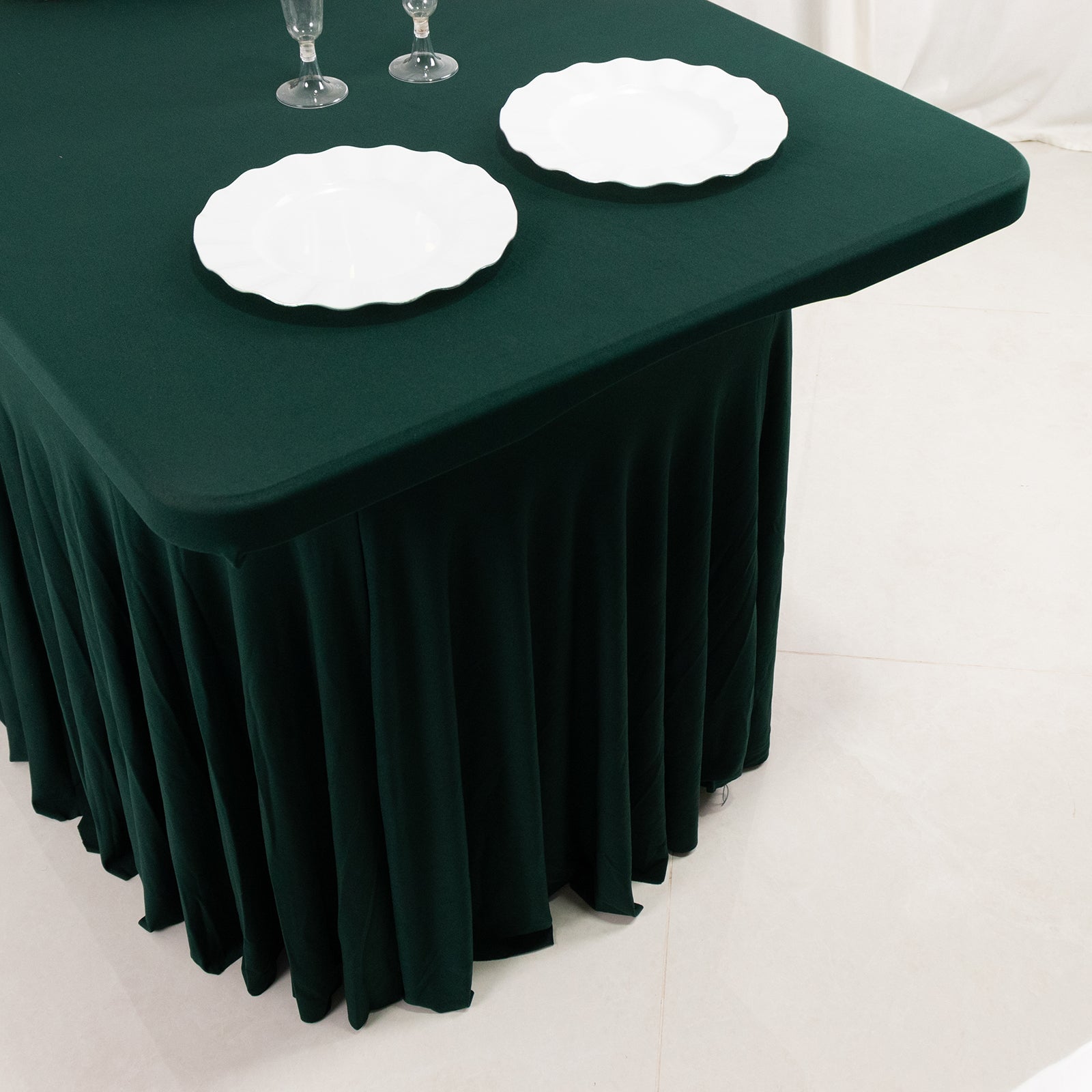 Spandex Rectangle 72"x30" Table Skirt Hunter Emerald Green with Wavy Skirt-Like Effect Table Cover