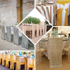 Stretch Spandex Chair Back Slipcover with Metallic Shimmer Tinsel Rose Gold - Durable Chiavari Chair Back Cover