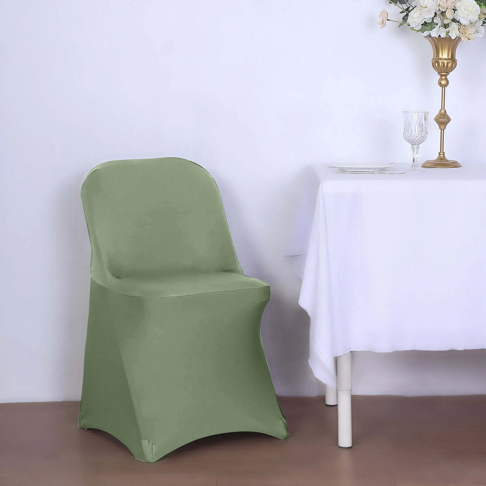 Stretch Spandex Chair Cover Dusty Sage Green for Folding Chairs - Reusable & Wrinkle-Resistant 160GSM Fitted Slipcover