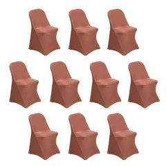 10 Pack Stretch Spandex Chair Covers Terracotta (Rust) for Folding Chairs - Durable 160GSM Fitted Slipcovers
