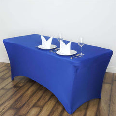 Stretch Spandex 6ft Rectangle Tablecloth Royal Blue - Durable Form-Fitting Table Cover