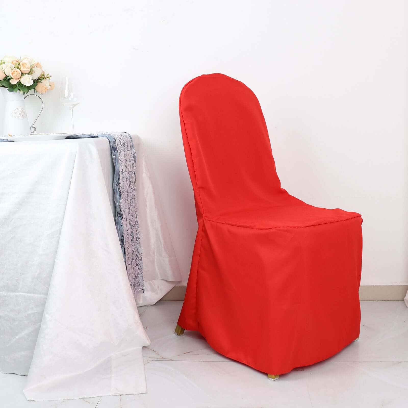 Polyester Slip On Banquet Chair Covers Red - Stain-Resistant Reusable Durable Fabric