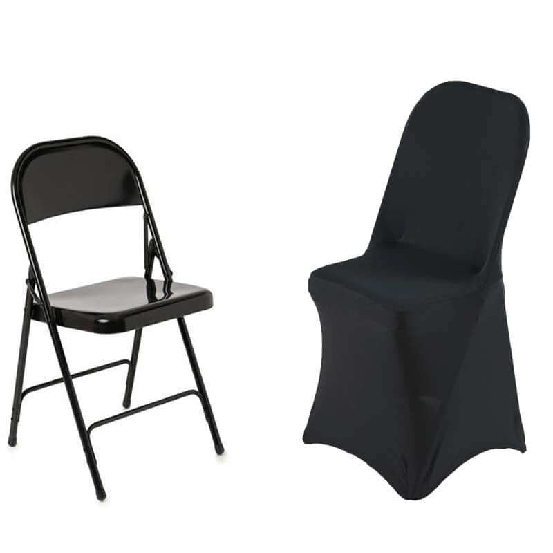Premium Spandex Chair Cover with Foot Pockets for Folding Chairs Black - Stretch Fitted 220GSM Fabric