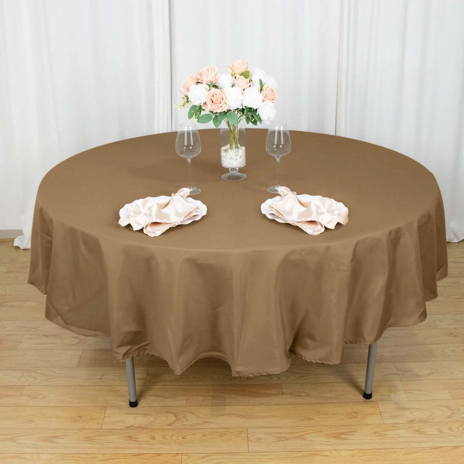 Polyester 90" Round Tablecloth Taupe - Stain & Wrinkle-Resistant Table Cover