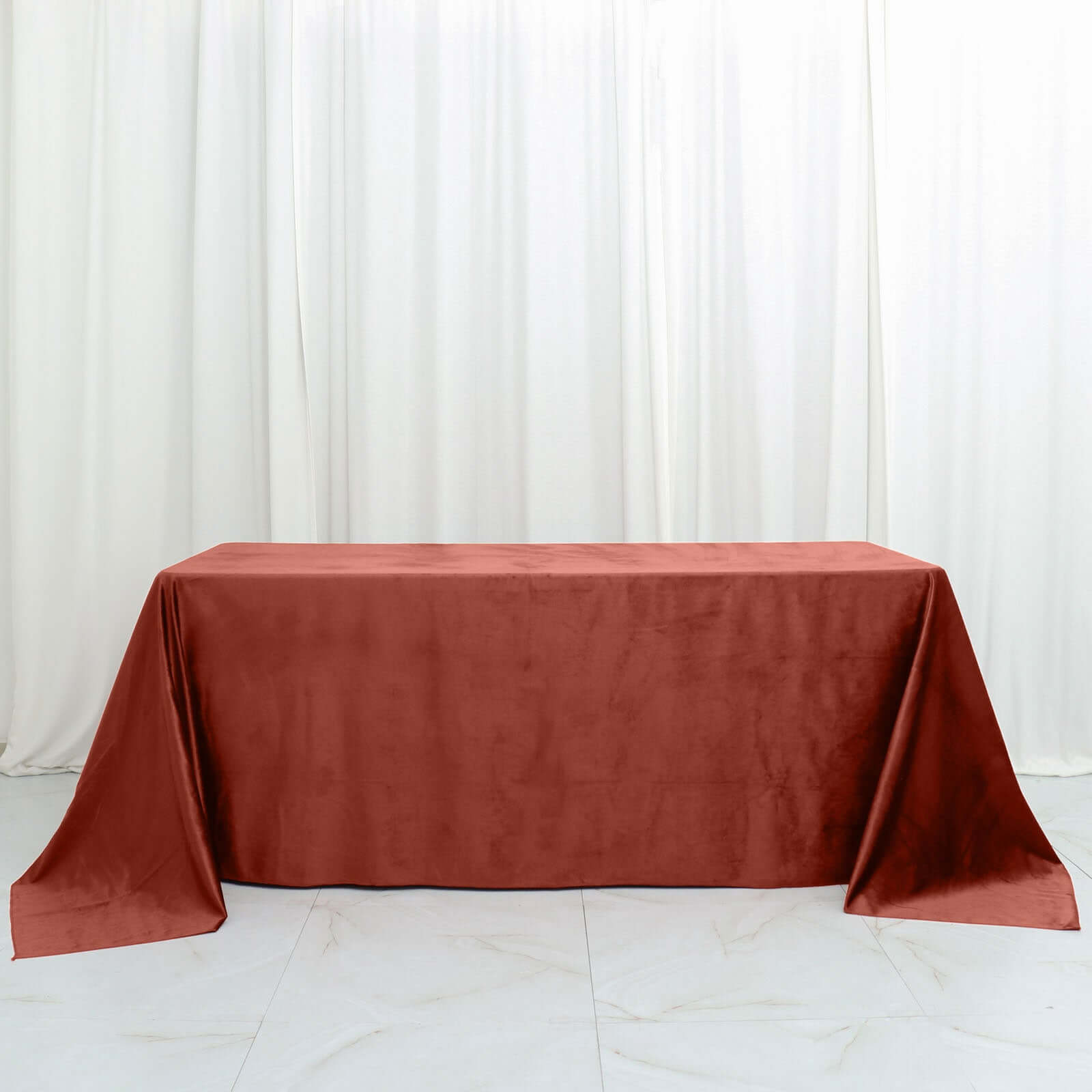 Premium Velvet 90"x132" Rectangle Tablecloth Terracotta (Rust) - Reusable Soft & Seamless Table Cover