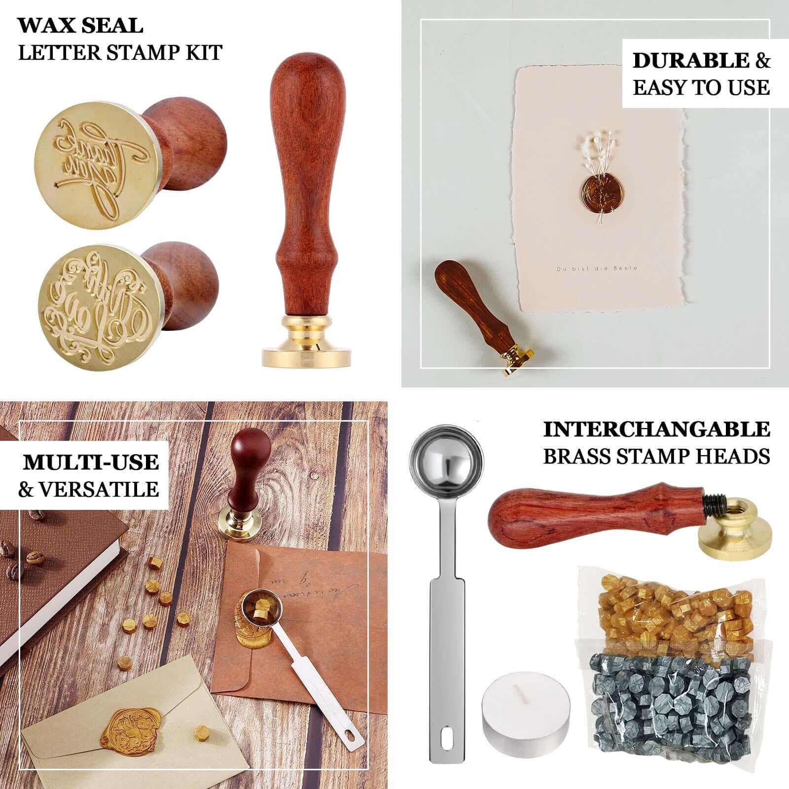 2 Set Wax Seal Stamp Kit Party Favors, Gold Silver "With Love" and "Thank You" Wax Stamp, Wedding Invitation Envelope Letters Mailing Crafts Set