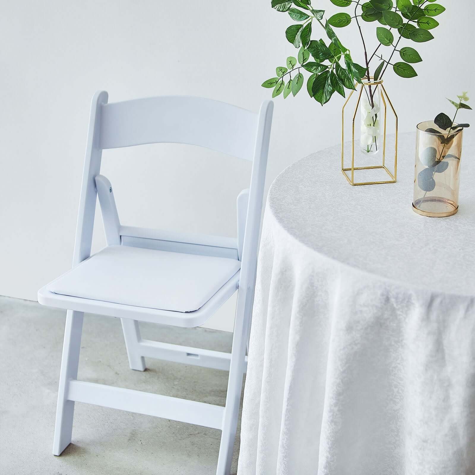 Resin Chair with Vinyl Padded Seat for Folding Use White - Stylish Design for Indoor or Outdoor Weddings & Gatherings