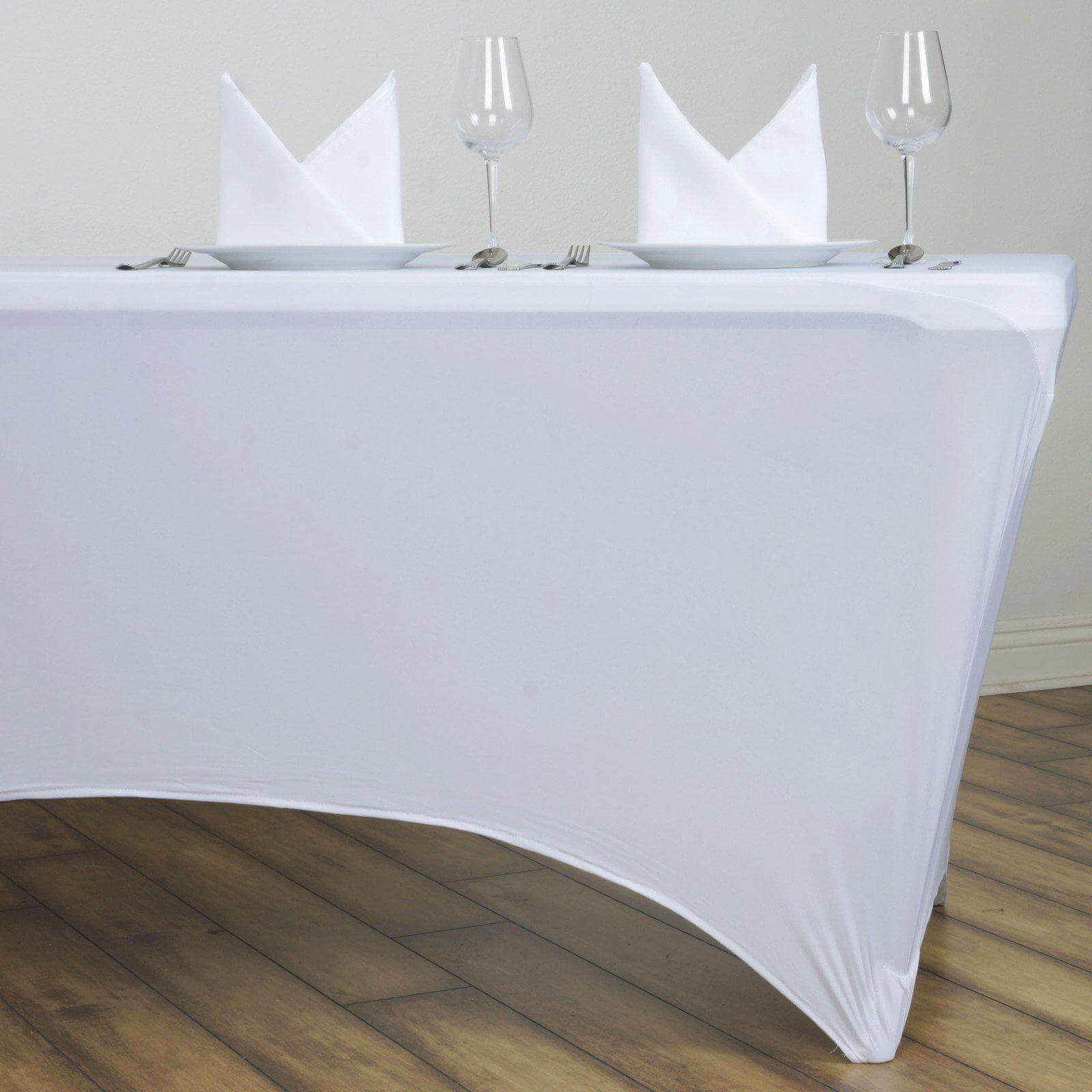 Stretch Spandex 6ft Rectangle Tablecloth White - Durable Form-Fitting Table Cover for Events & Presentations