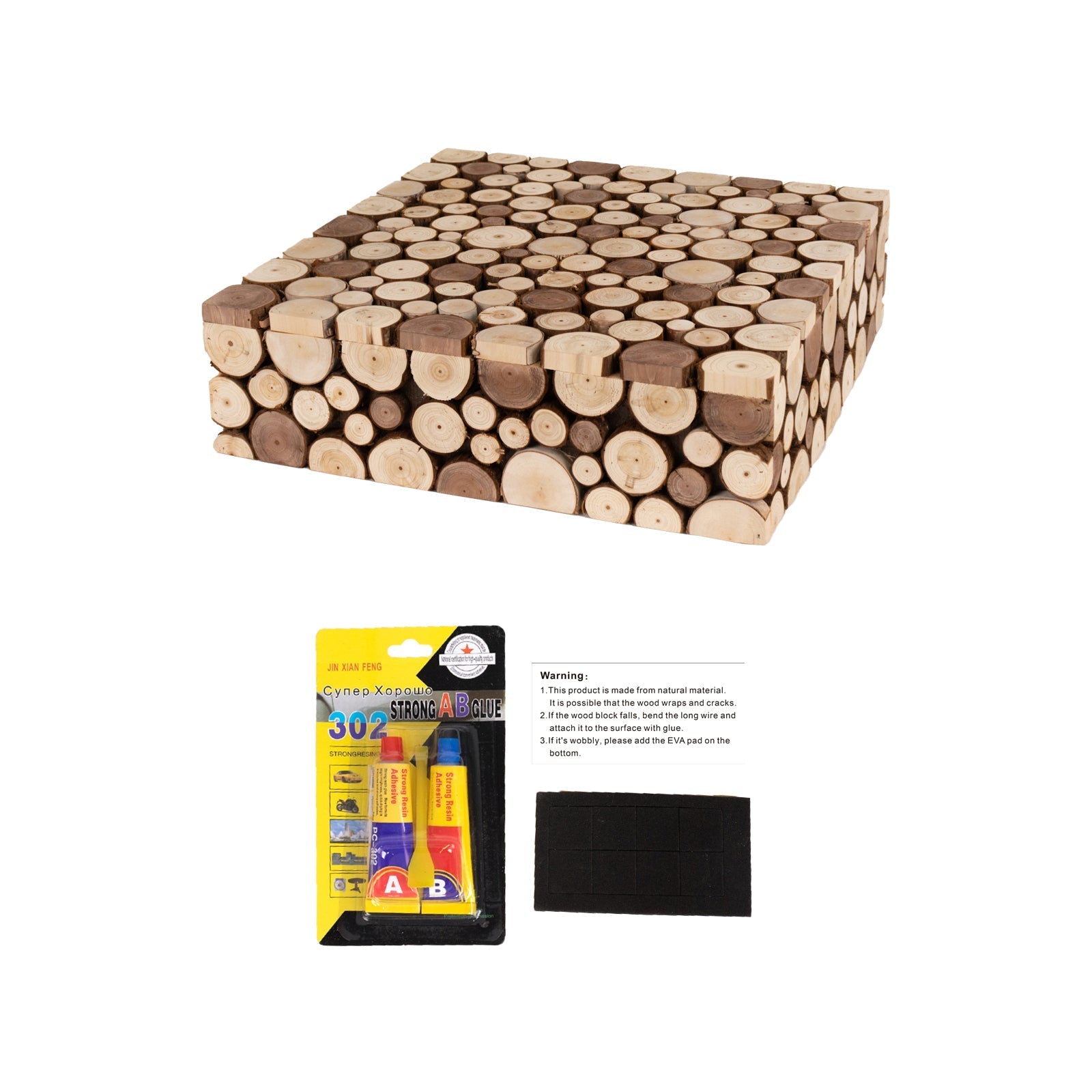 Wooden Cake Stand 18"x18" Square Design Rustic Natural Slices - Farmhouse Display Box Pedestal Riser