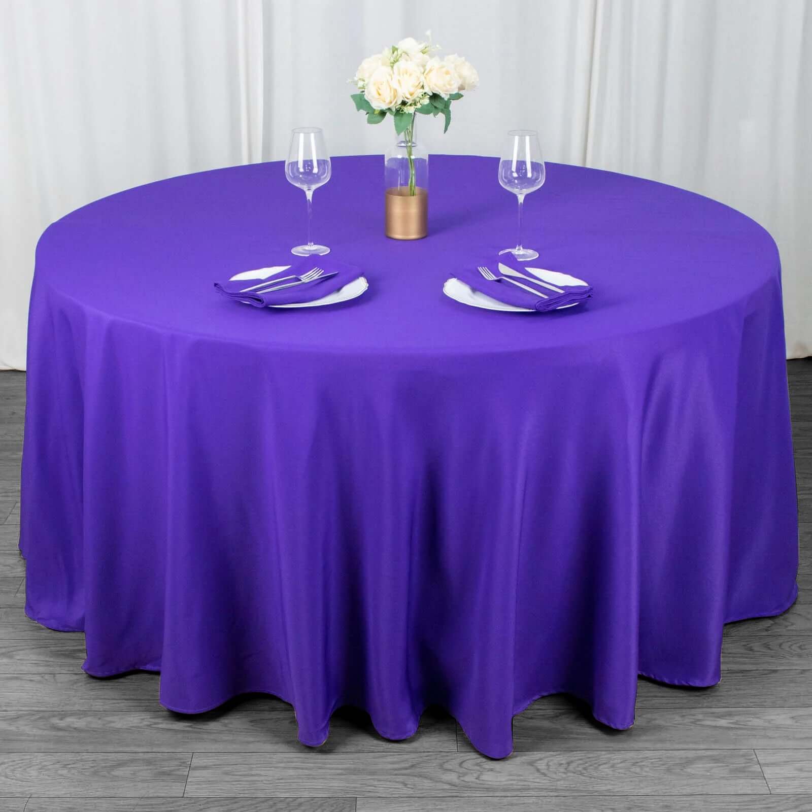 Premium Polyester 120" Round Tablecloth Purple - Seamless 220GSM Wrinkle-Resistant Table Cover