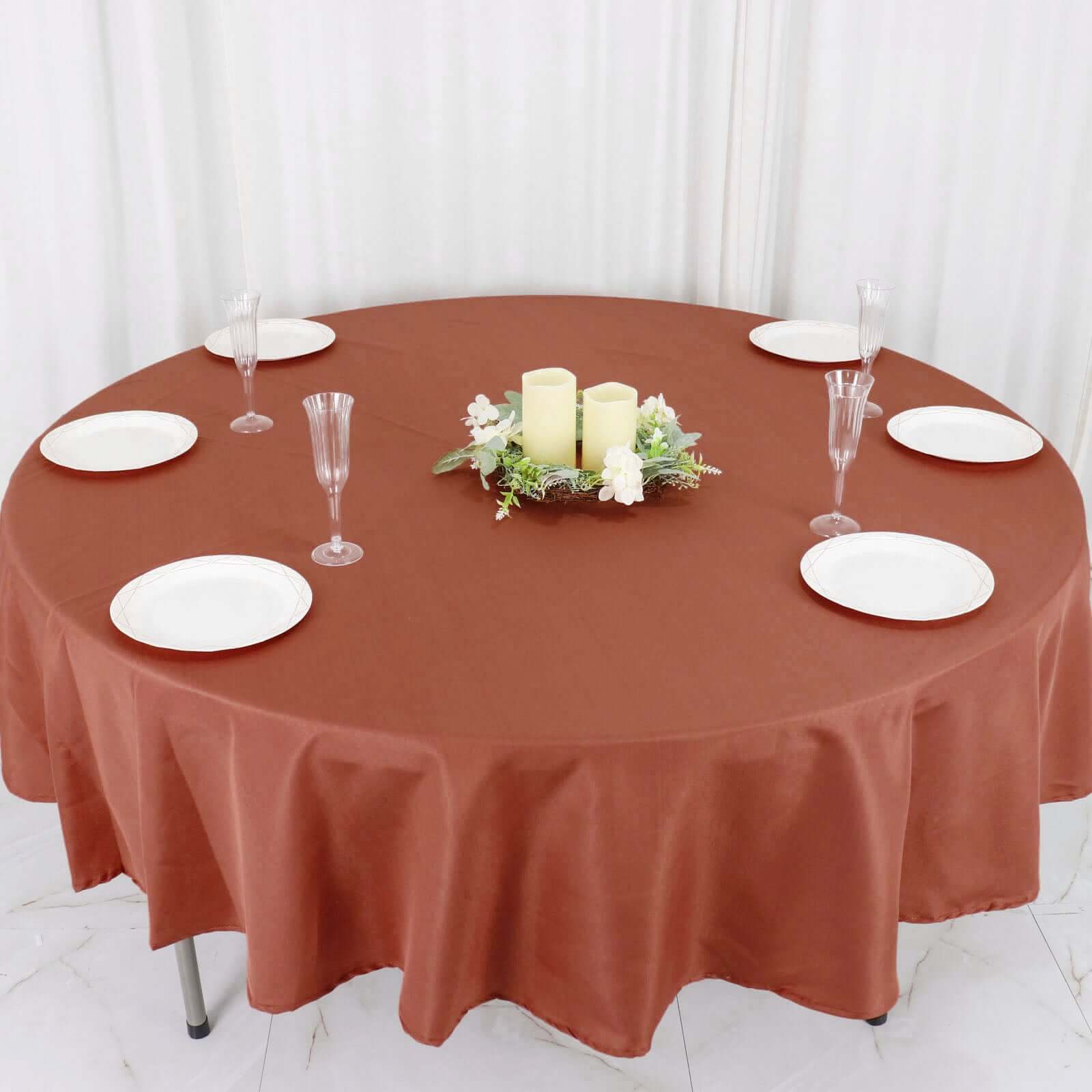 Polyester 90" Round Tablecloth Terracotta (Rust) - Stain & Wrinkle-Resistant Table Cover