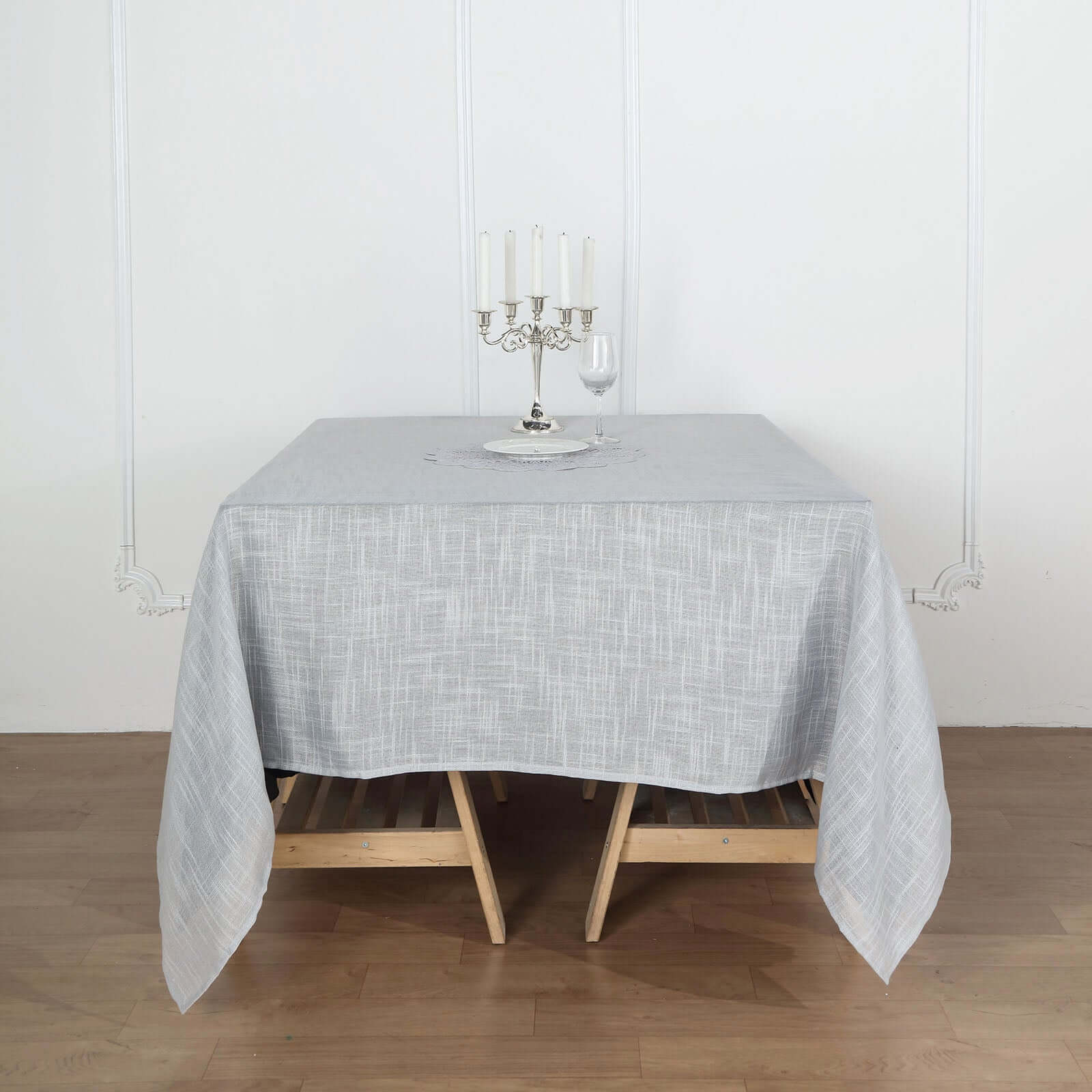 Linen 72"x72" Table Overlay Square Tablecloth Silver - Slubby Textured Wrinkle-Resistant Design for Stylish Occasions