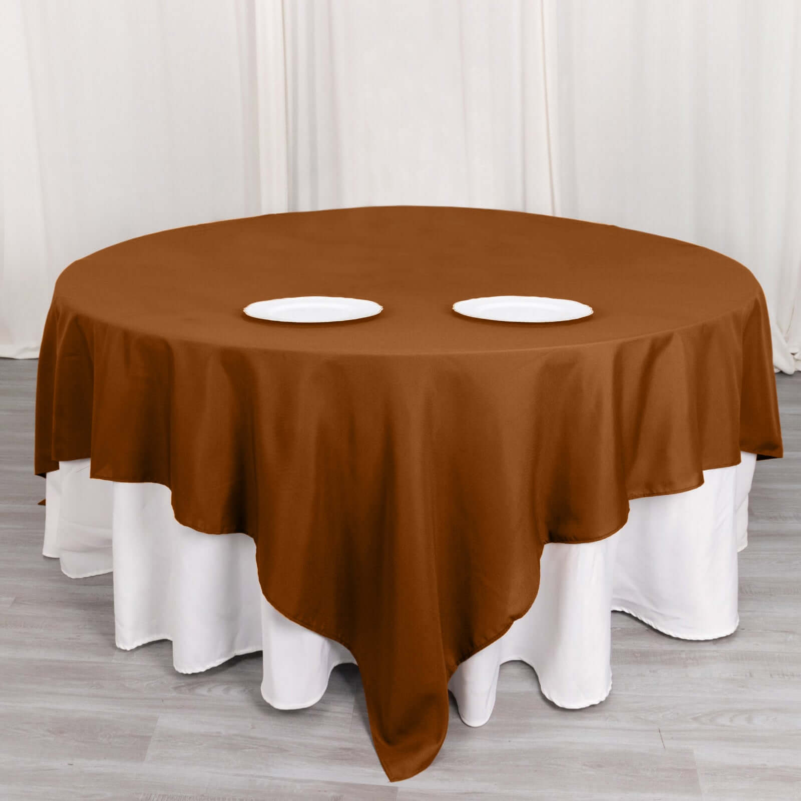 Polyester 90"x90" Table Overlay Square Tablecloth Cinnamon Brown - Wrinkle-Resistant & Durable Table Cover