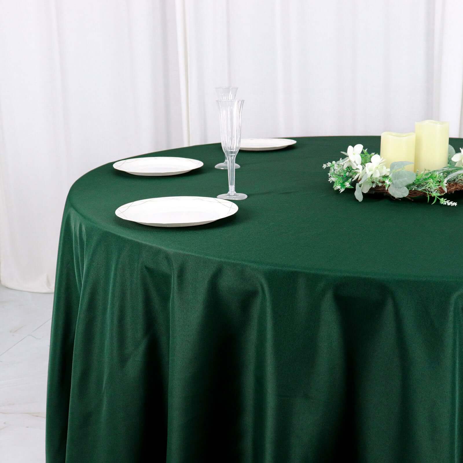 Polyester 120" Round Tablecloth Hunter Emerald Green - Seamless Wrinkle-Resistant Table Cover