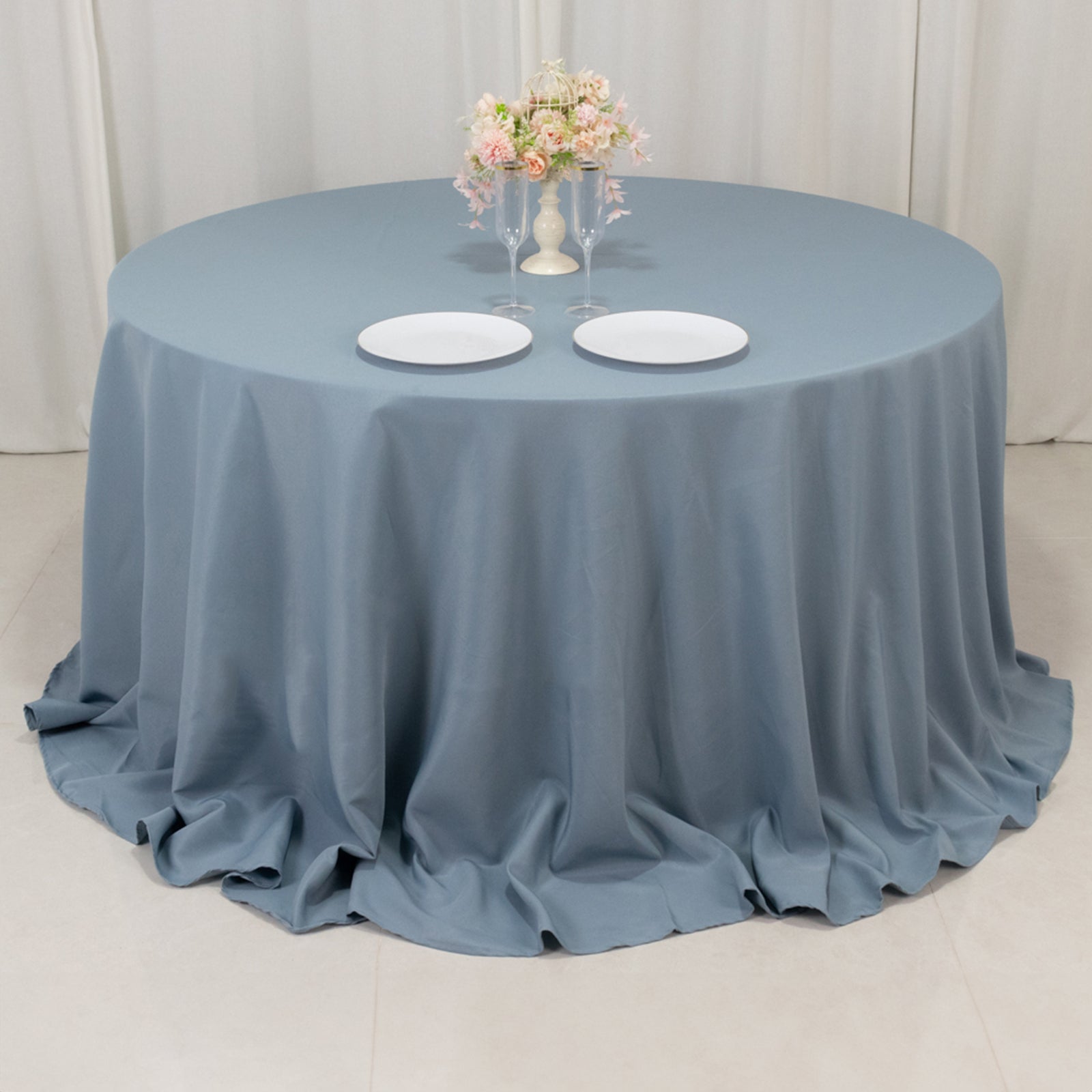 Premium Polyester 132" Round Tablecloth Dusty Blue - Seamless 220GSM Wrinkle-Resistant Table Cover