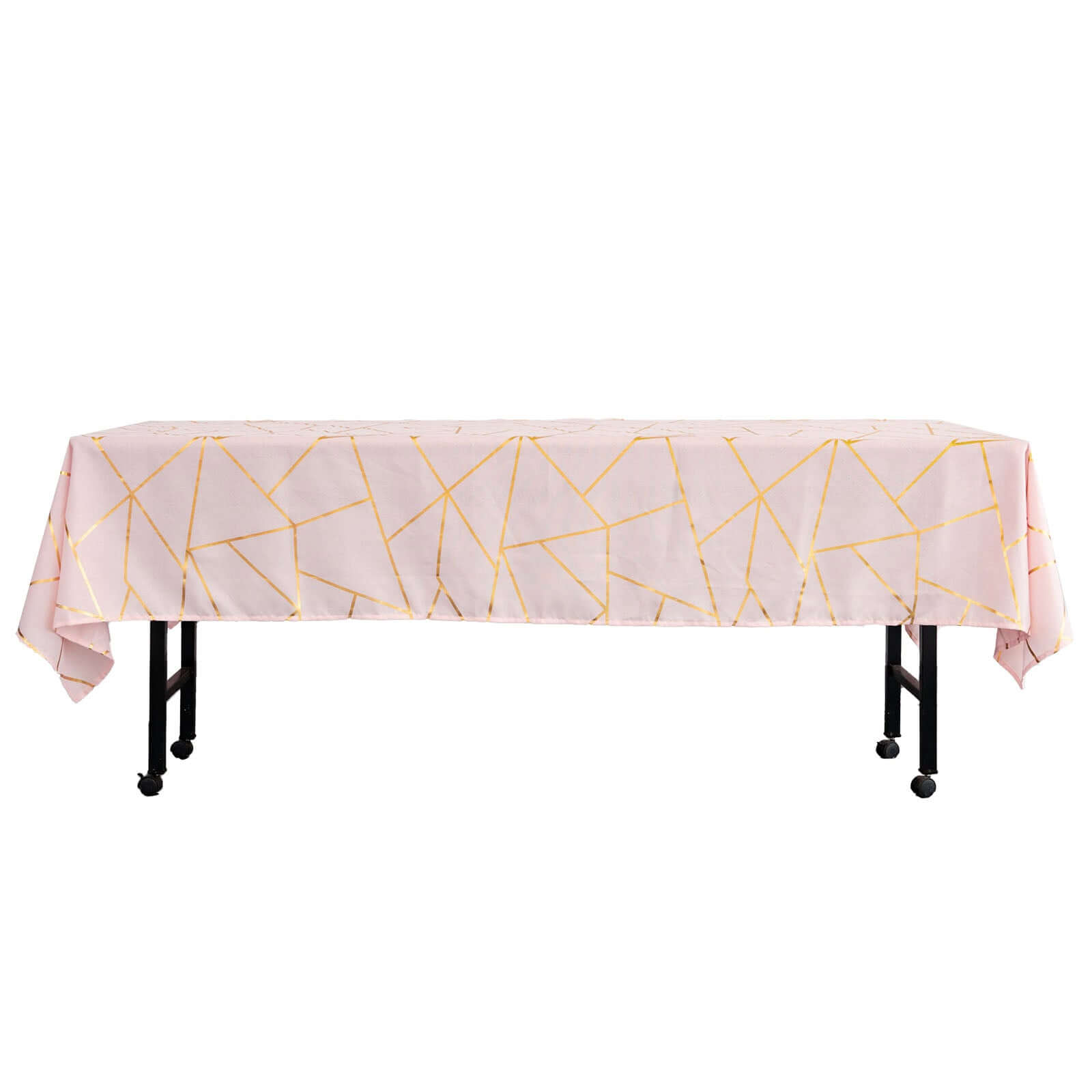 Polyester 60"x102" Rectangle Tablecloth Blush with Gold Foil Geometric Pattern - Wrinkle-Resistant & Durable Table Cover