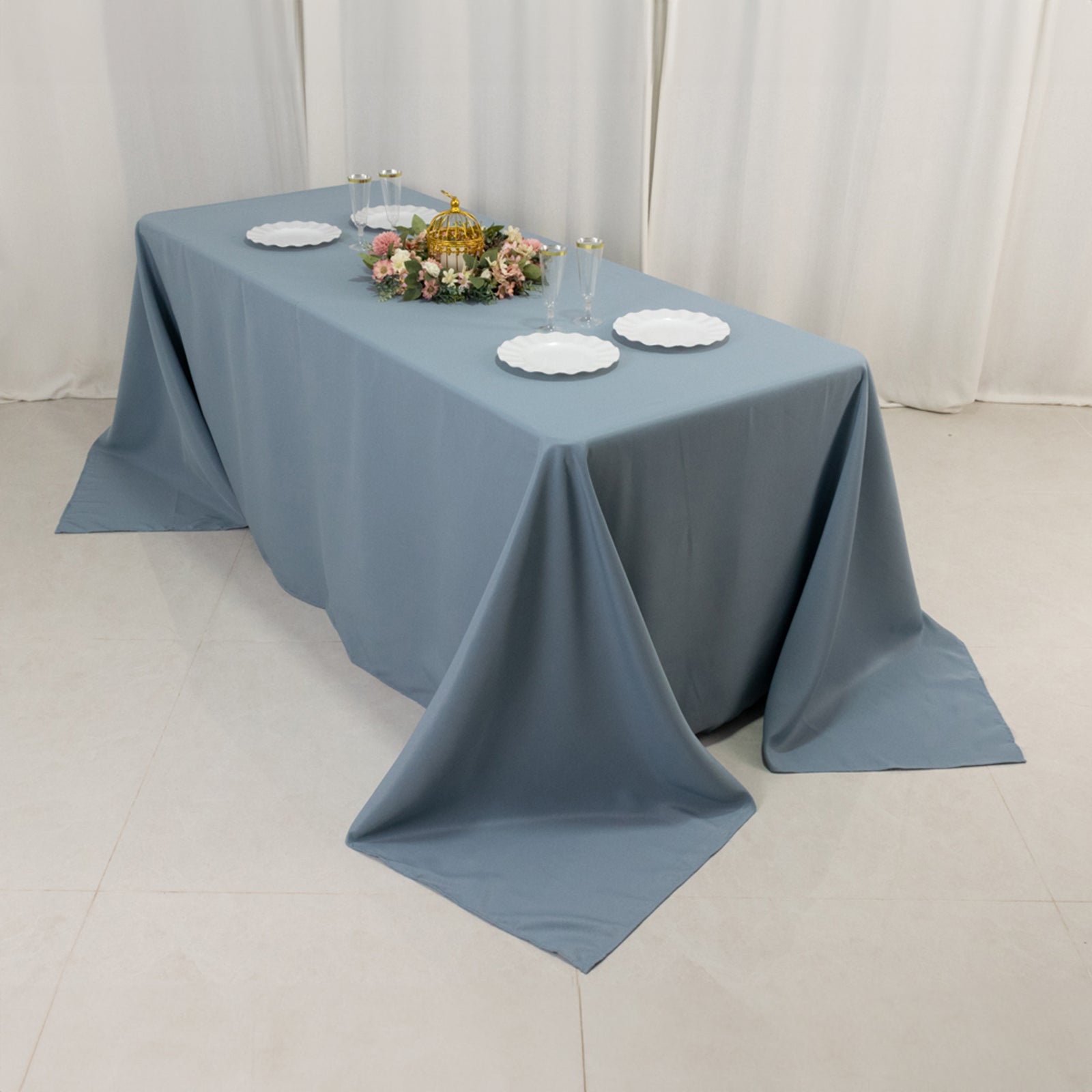 Premium Polyester 90"x132" Rectangle Tablecloth Dusty Blue - Seamless 220GSM Stain-Resistant Table Cover