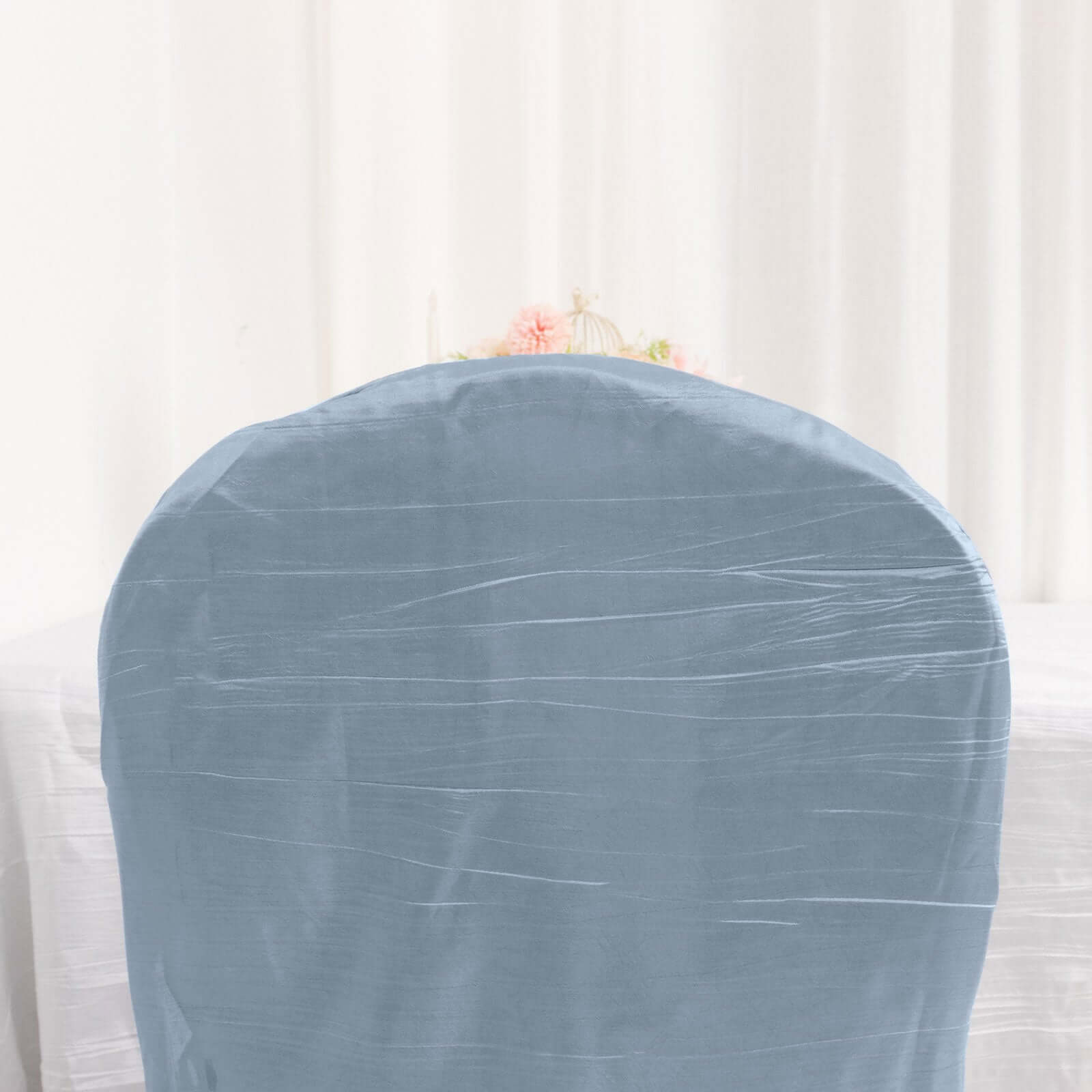 Crinkle Crushed Taffeta Chair Cover for Banquet Chairs Dusty Blue - Reusable Slipcover