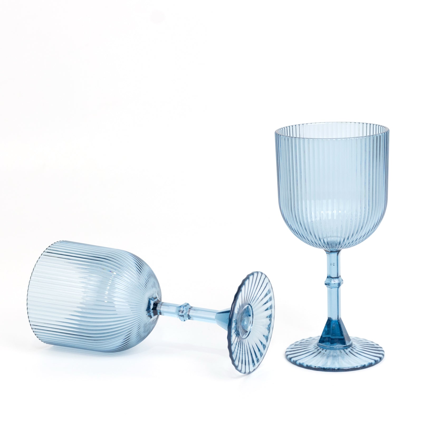 12-Pack Plastic Goblets Dusty Blue Vintage Ribbed Pattern - Reusable Shatterproof Glassware 9oz