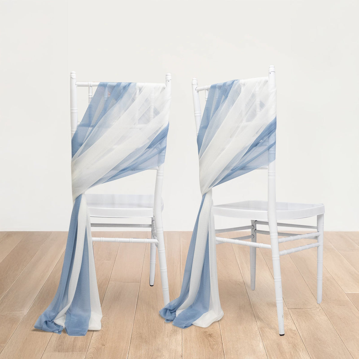 20-Pack Sheer Chair Drape Decor in Dusty Blue and Ivory – 9ft Shimmer Sash, Wrinkle-Free