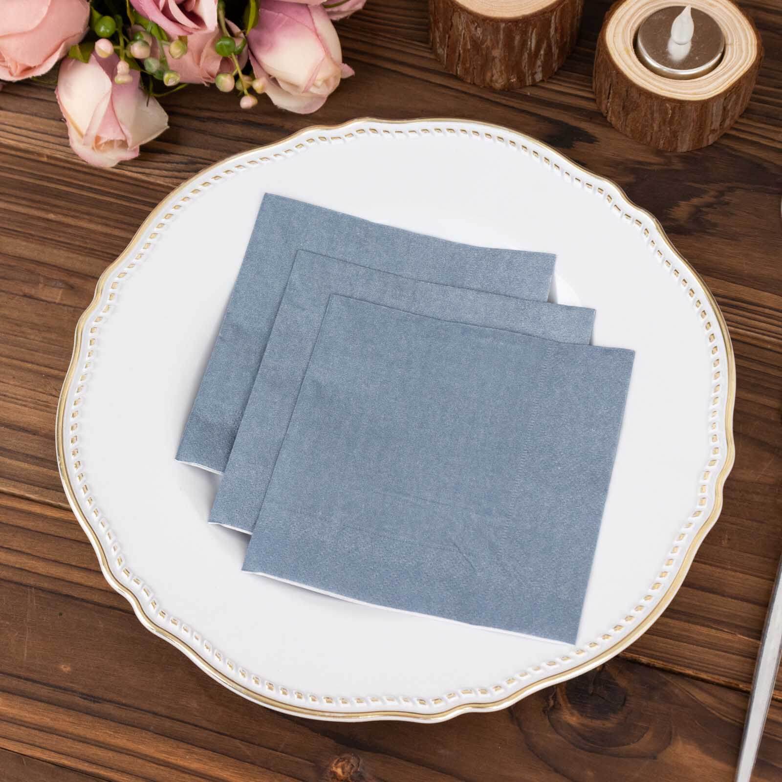 50-Pack Paper Beverage Napkins Dusty Blue - 2 Ply Disposable Soft 18GSM Cocktail Napkins 5"x5"