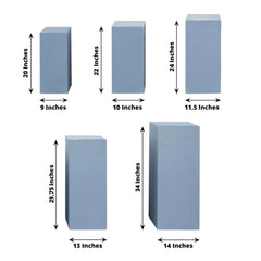 Set of 5 Dusty Blue Spandex Rectangle Pedestal Stand Covers, Stretchable Pillar Prop Covers - 160 GSM