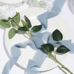 2 Pack 6yd Dusty Blue Silk-Like Chiffon Linen Ribbon Roll For Bouquets, Wedding Invitations Gift Wrapping