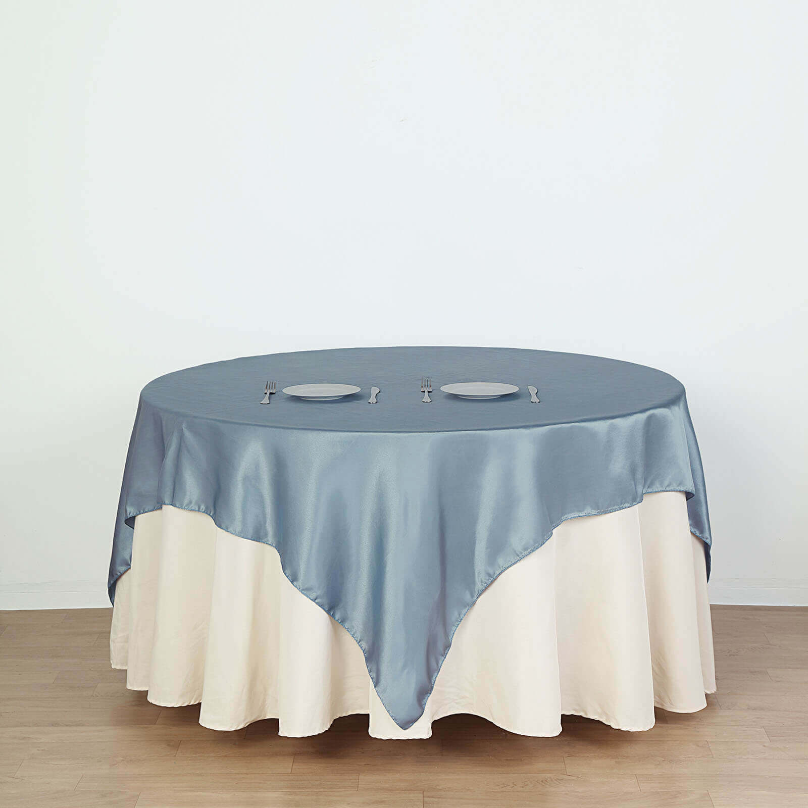 Satin 72"x72" Table Overlay Square Tablecloth Dusty Blue - Smooth Finish Table Cover