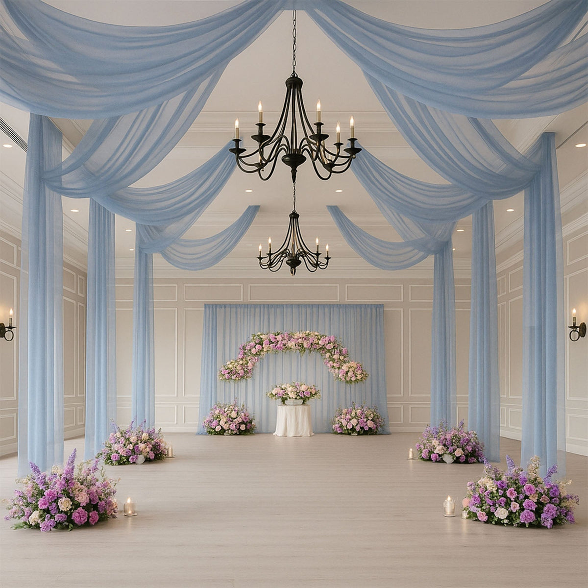 Dusty Blue Sheer Backdrop Drape – 5ftx32ft Wedding Arch & Ceiling Decor Panel, Wrinkle Free with Soft Shimmer