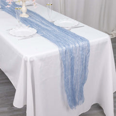 Sheer Crinkled Organza 9ft Table Runner Dusty Blue - Rustic Chiffon Look