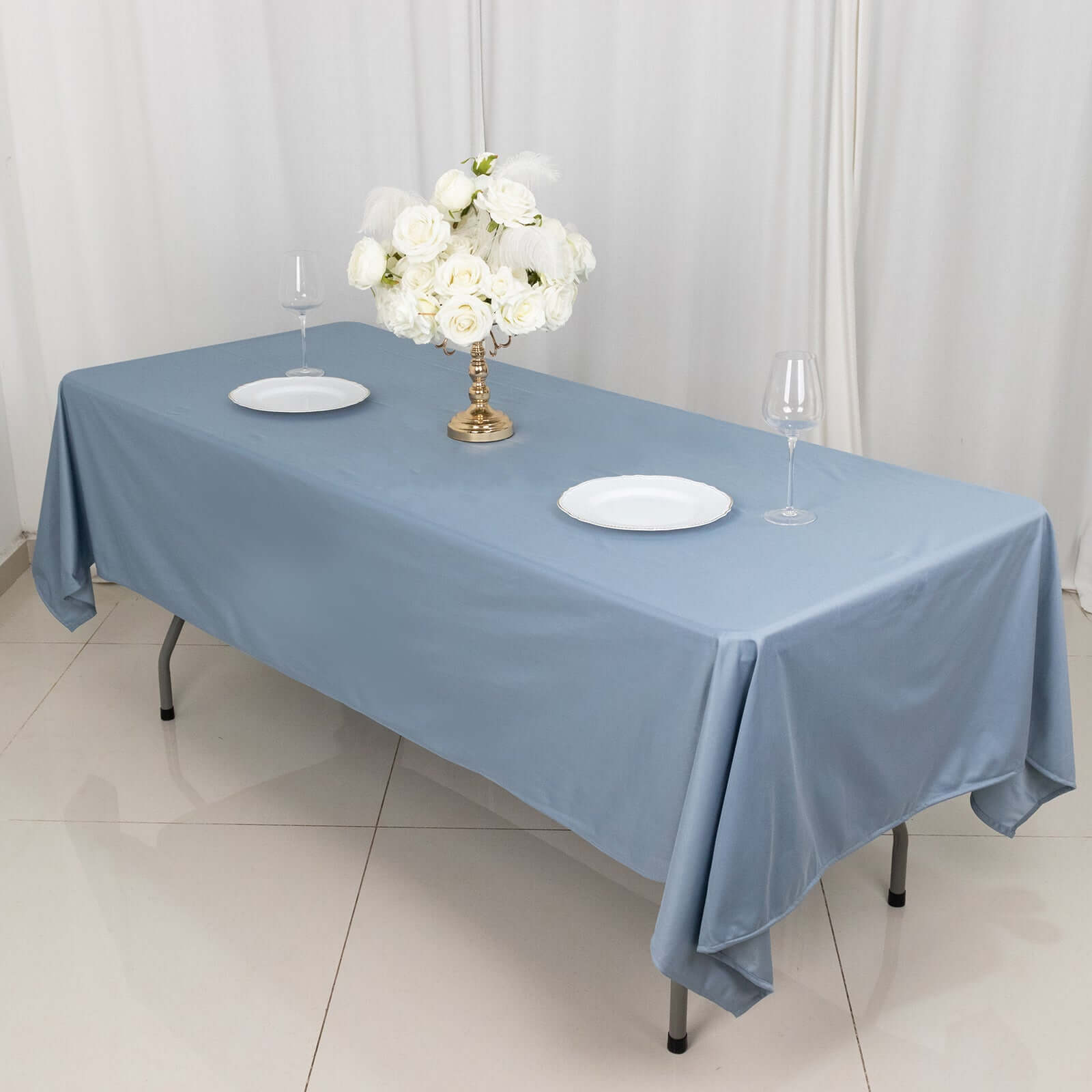 Scuba Rectangular 60"x102" Tablecloth Dusty Blue - Wrinkle Free & Stain Resistant Table Cover