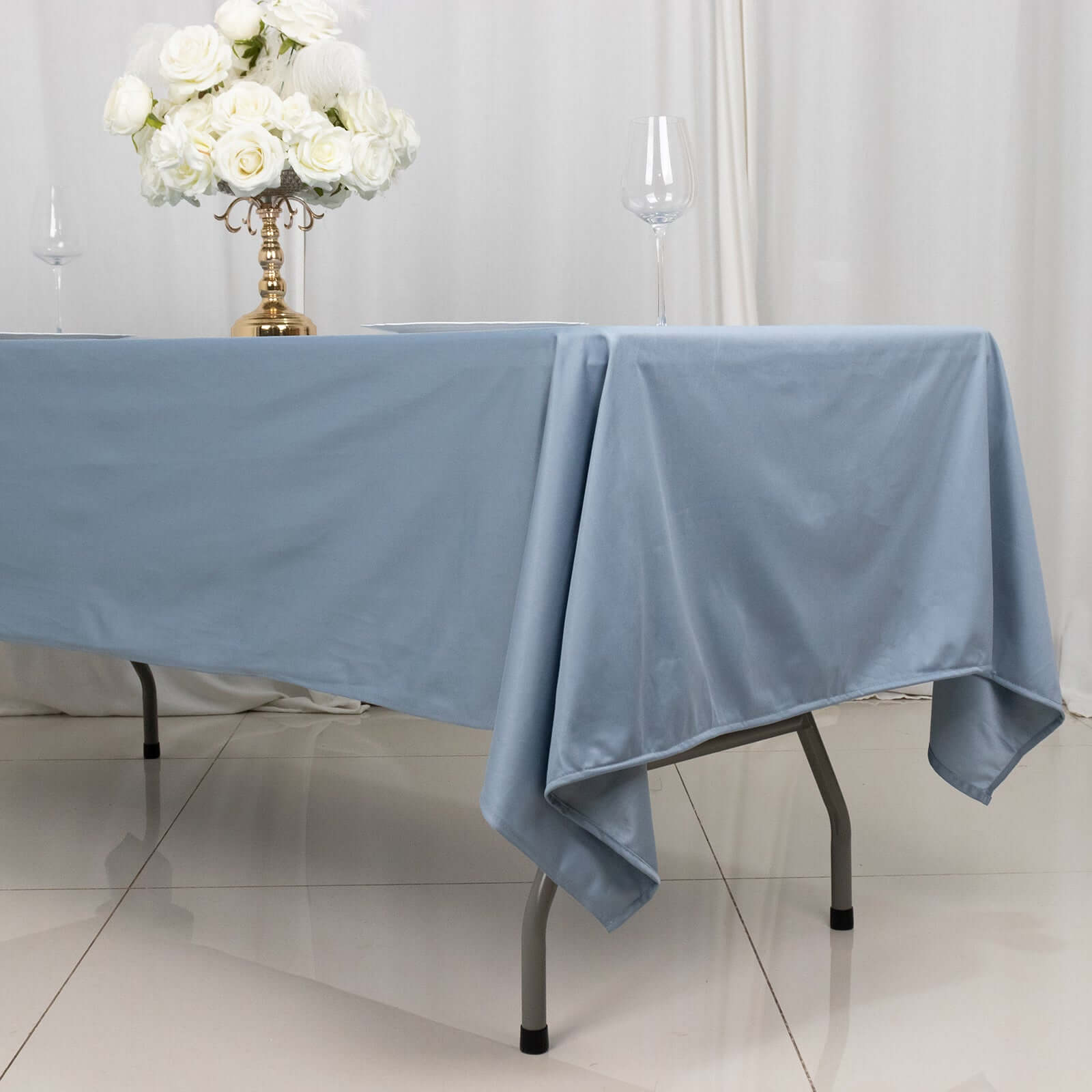 Scuba Rectangular 60"x102" Tablecloth Dusty Blue - Wrinkle Free & Stain Resistant Table Cover
