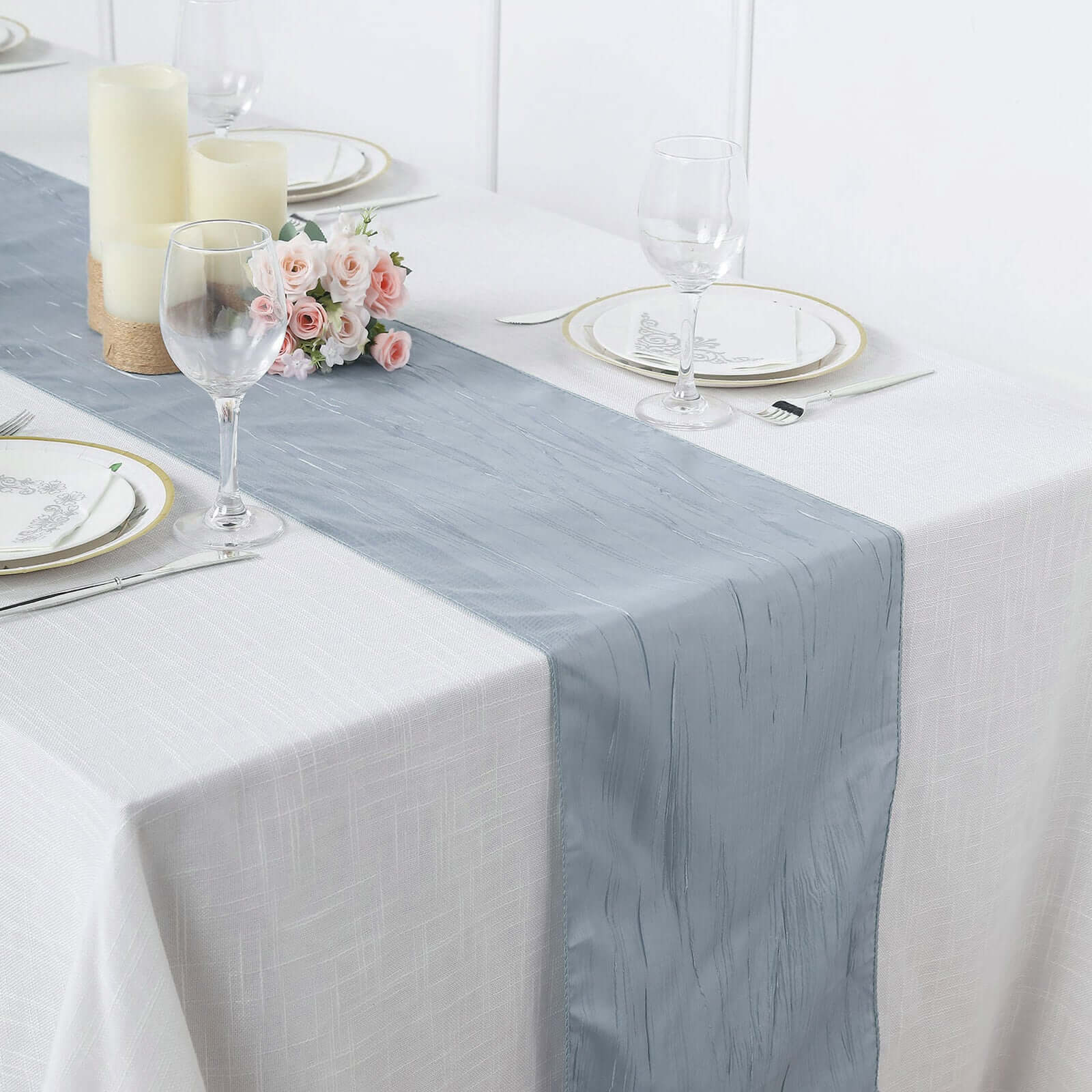 Taffeta 12"x108" Table Runner Dusty Blue - Accordion Crinkle Design