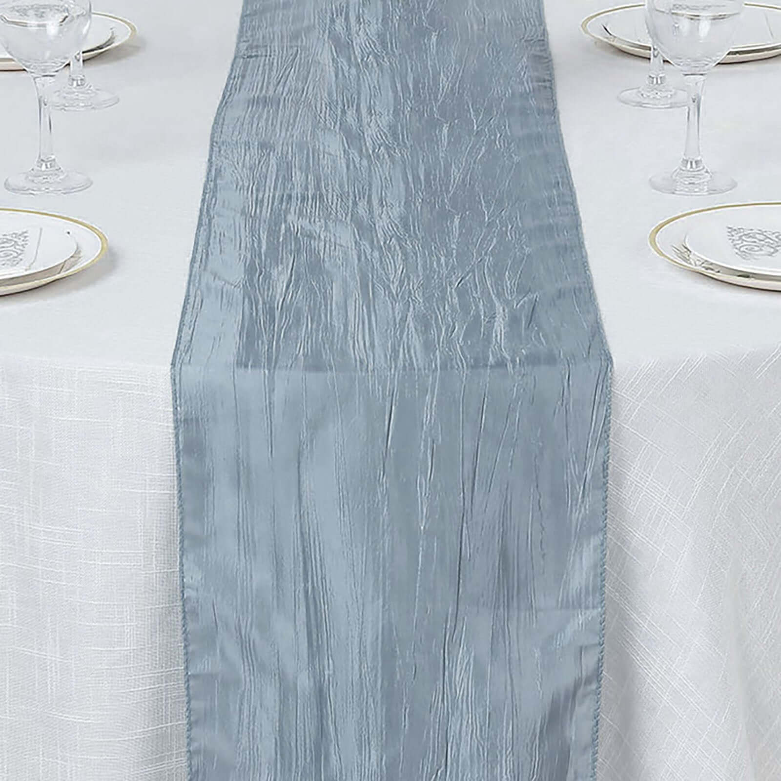 Taffeta 12"x108" Table Runner Dusty Blue - Accordion Crinkle Design