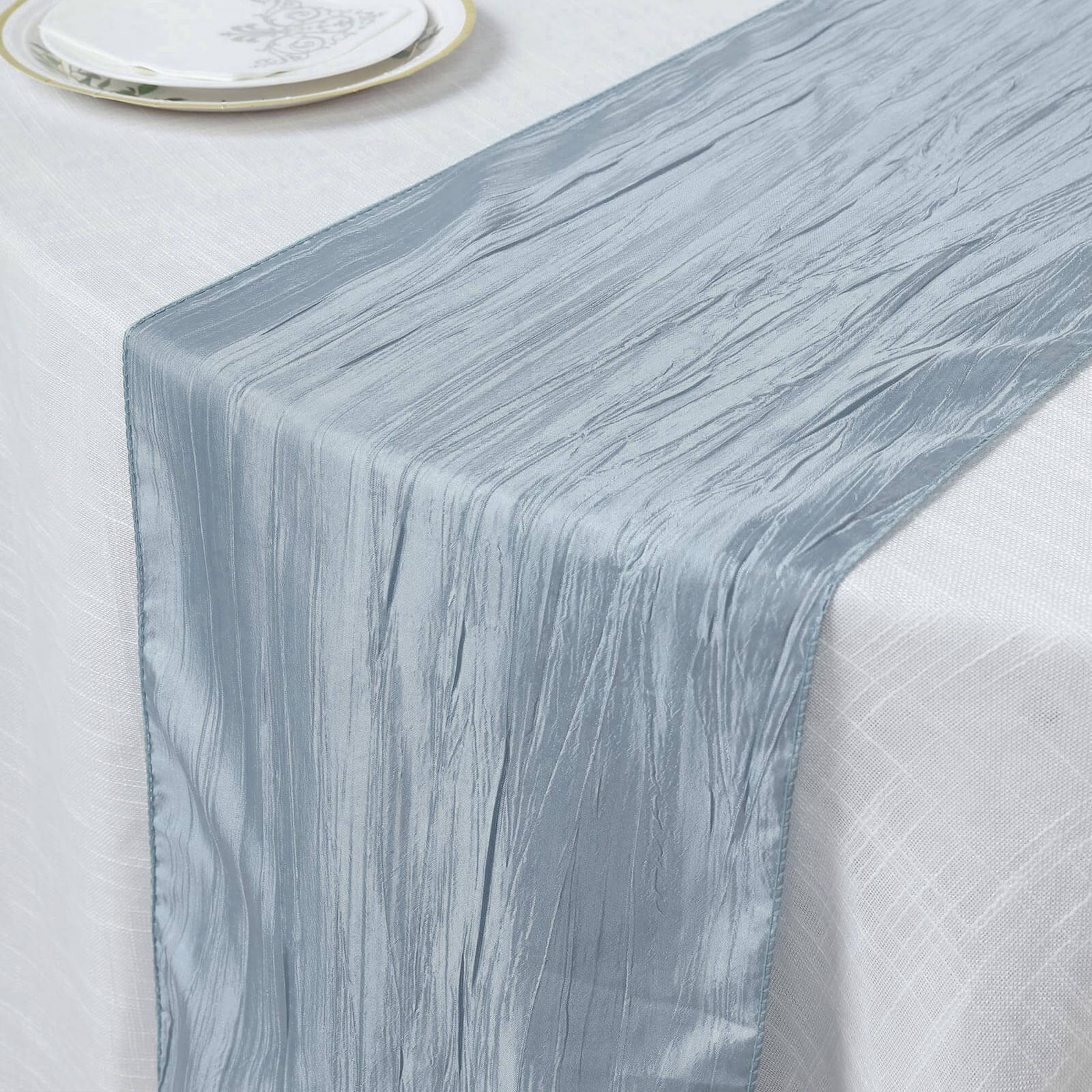 Taffeta 12"x108" Table Runner Dusty Blue - Accordion Crinkle Design