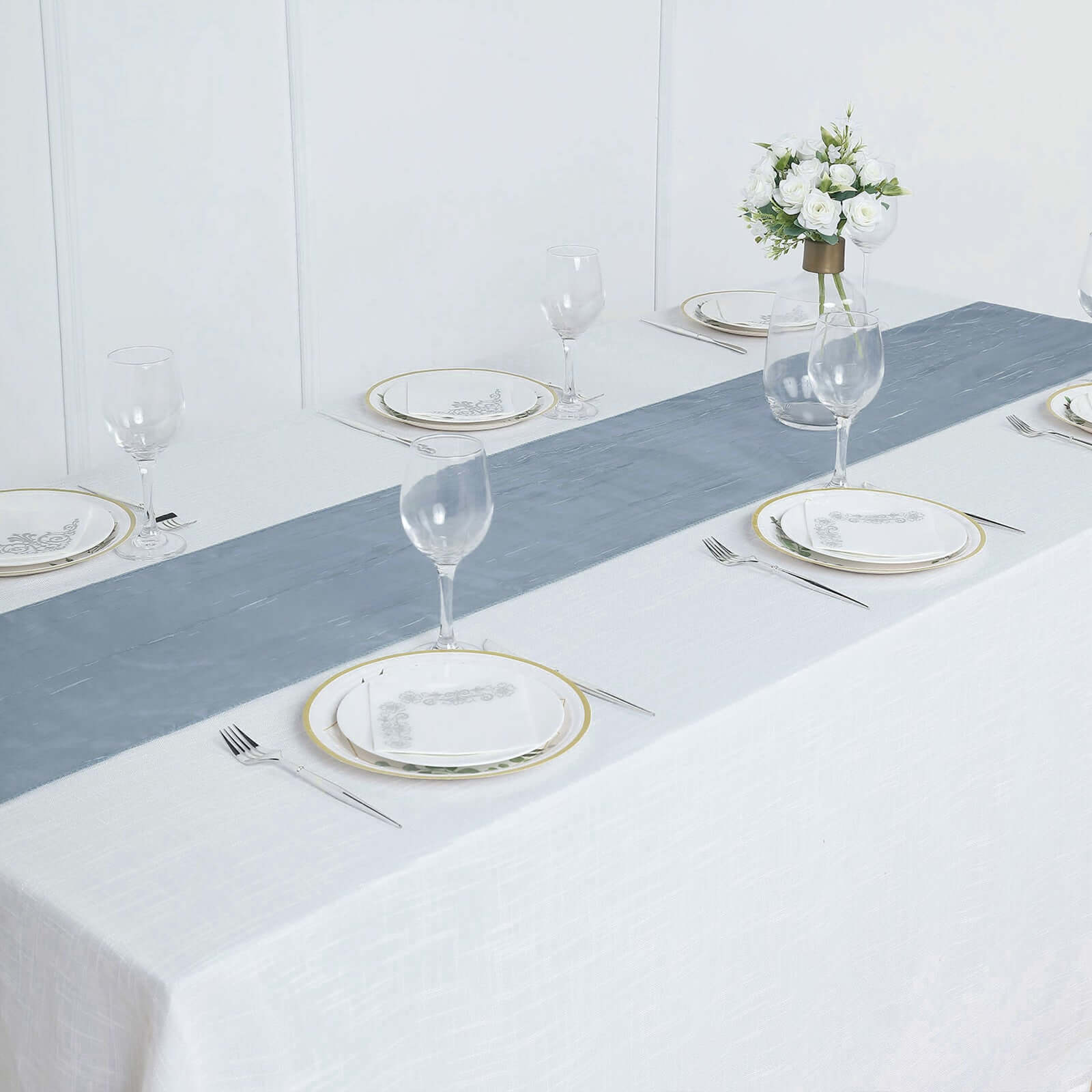 Taffeta 12"x108" Table Runner Dusty Blue - Accordion Crinkle Design