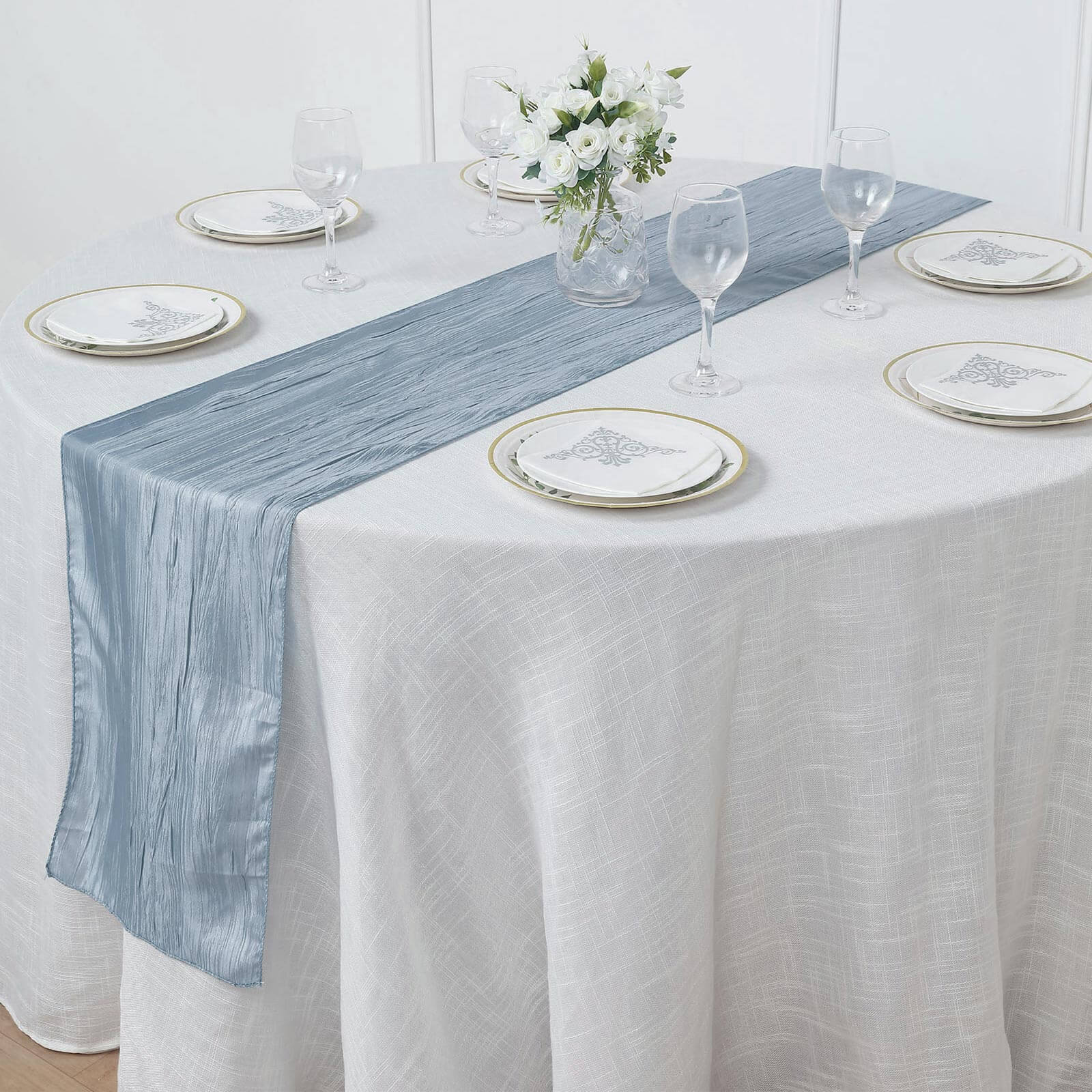 Taffeta 12"x108" Table Runner Dusty Blue - Accordion Crinkle Design