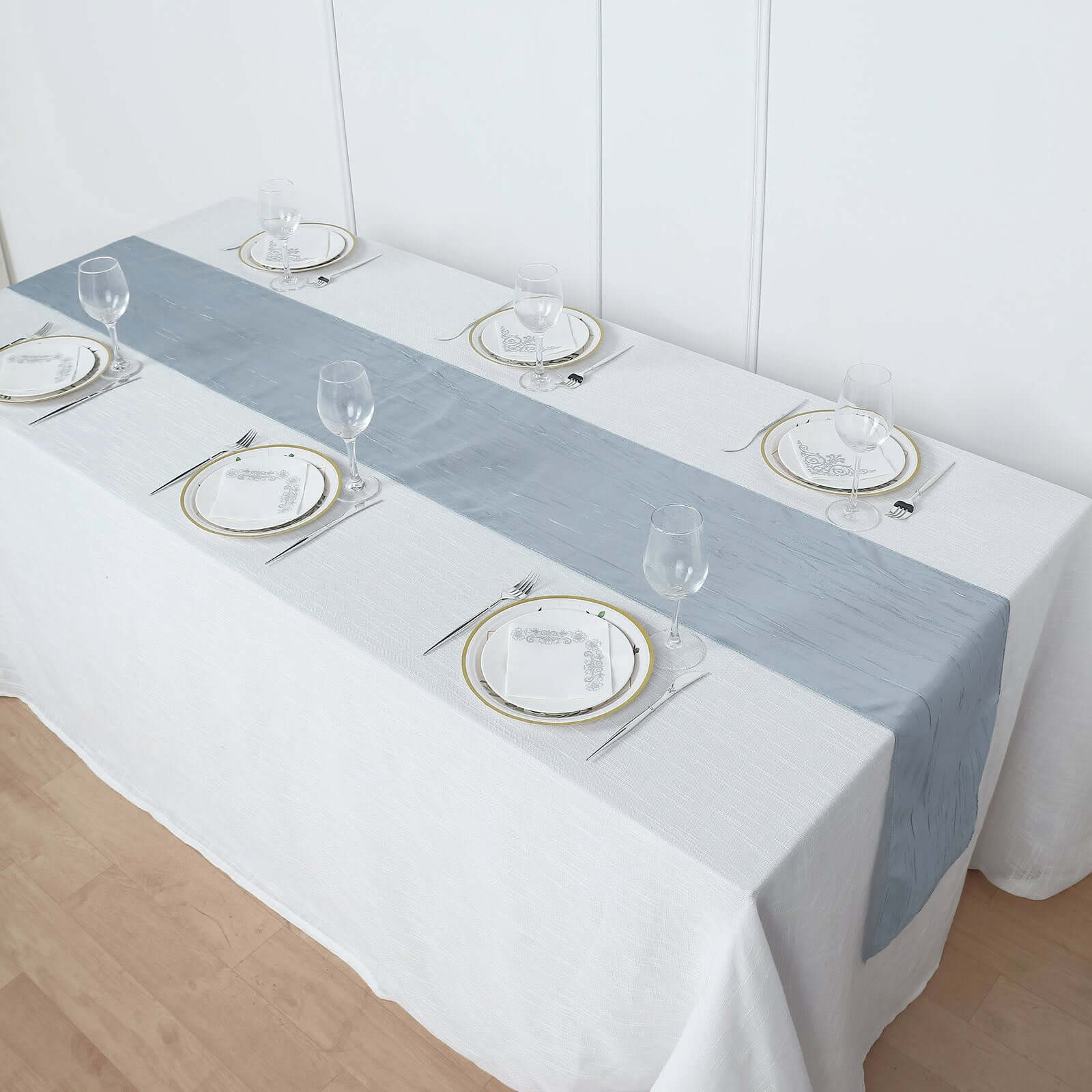 Taffeta 12"x108" Table Runner Dusty Blue - Accordion Crinkle Design