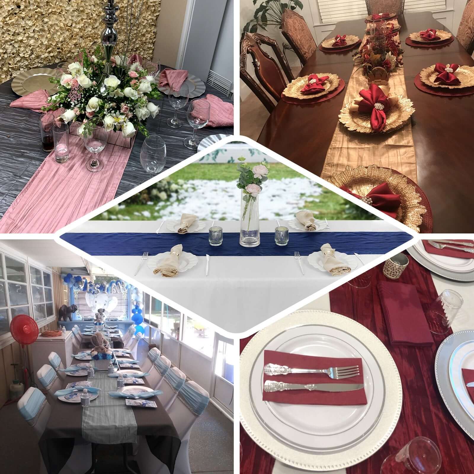 Taffeta 12"x108" Table Runner Dusty Blue - Accordion Crinkle Design