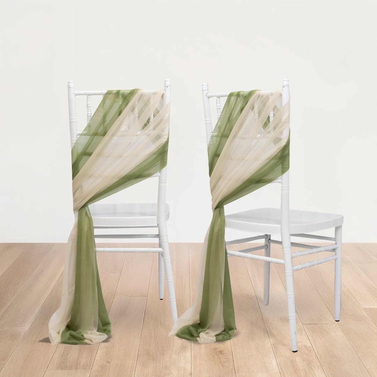 20-Pack Sheer Chair Drape Decor in Dusty Sage Green and Beige – 9ft Shimmer Sash, Wrinkle-Free