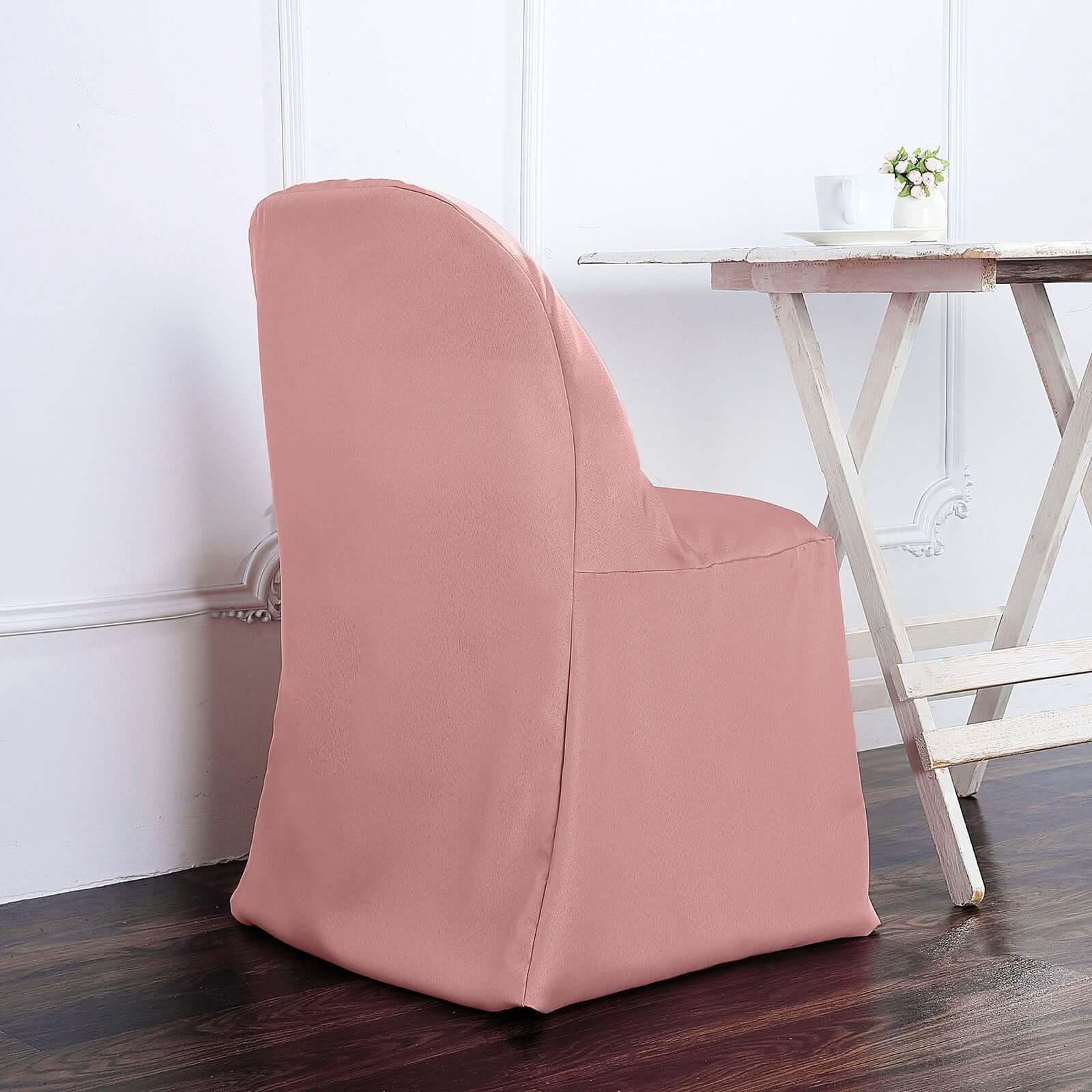 Polyester Slip On Folding Chair Covers Dusty Rose - Stain-Resistant Reusable Durable Fabric