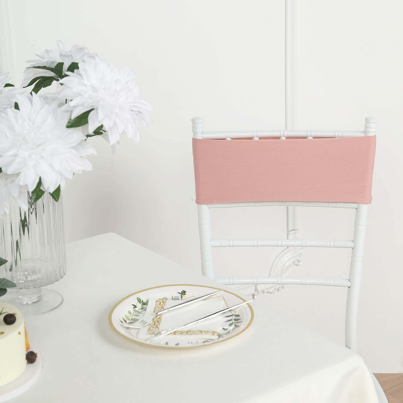5 Pack Stretch Spandex Chair Sashes Dusty Rose - Fitted Finish Two Ply Heavy Duty Chair Bands 5"x12"
