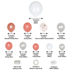 128 Pack Dusty Rose, White and Clear DIY Balloon Garland Arch Party Kit