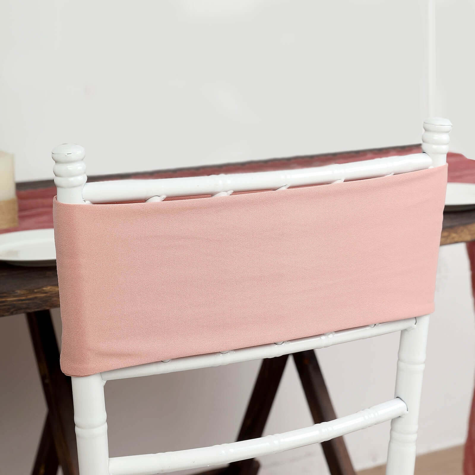 5 Pack Stretch Spandex Chair Sashes Dusty Rose - Fitted Finish Two Ply Heavy Duty Chair Bands 5"x12"