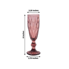 6-Pack Champagne Flute Glasses Transparent Dusty Rose Textured Crystal Cut Design - Chic Wine Goblets for Parties & Events 6oz 8"